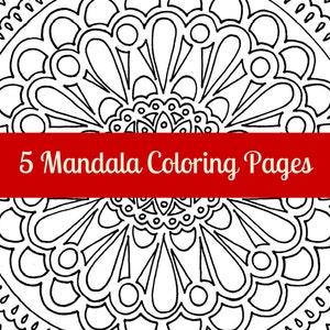 FIVE Mandala coloring pages, adult coloring, colouring book