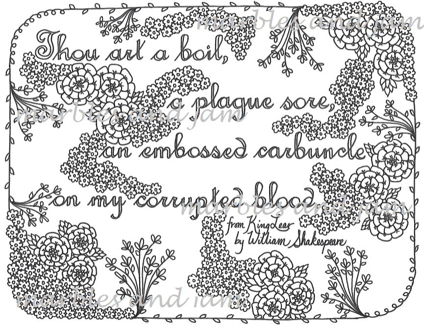 Shakespeare Insults Printable Coloring Page Quote, Thou Art a Boil