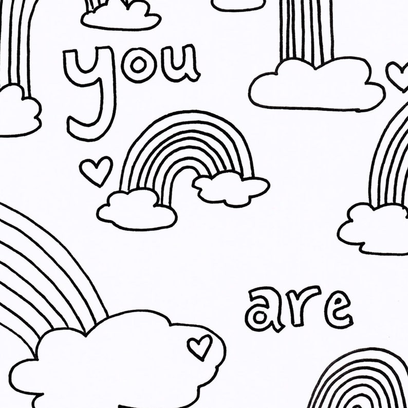 Rainbows You Are Enough Adult Coloring Page, Printable Instant Download