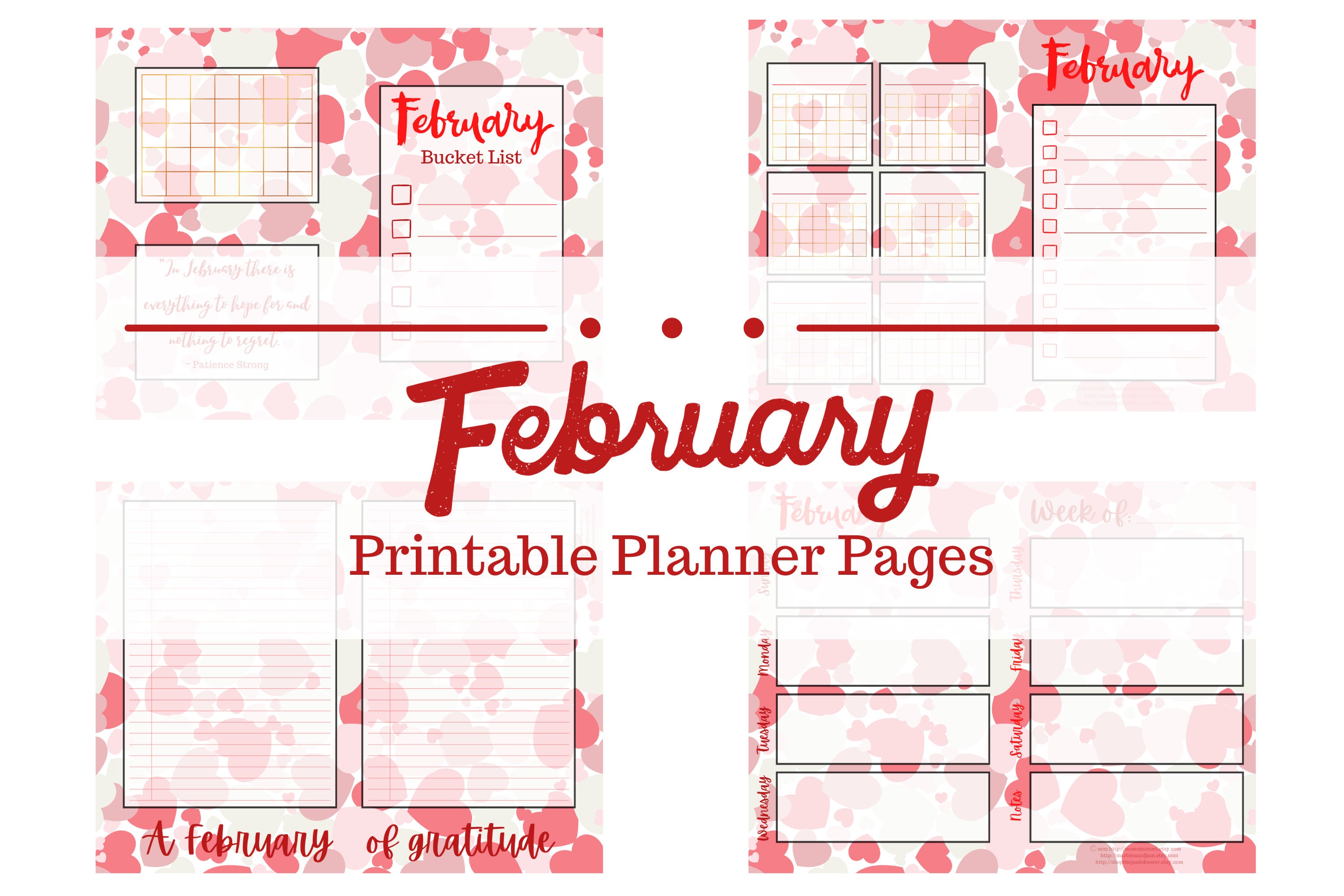 Printable FEBRUARY Planner and Journal Pages, Undated February Calendar ...
