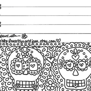 Day of the Dead Lined Stationery Page, Sugar Skull Stationery, Dia De ...