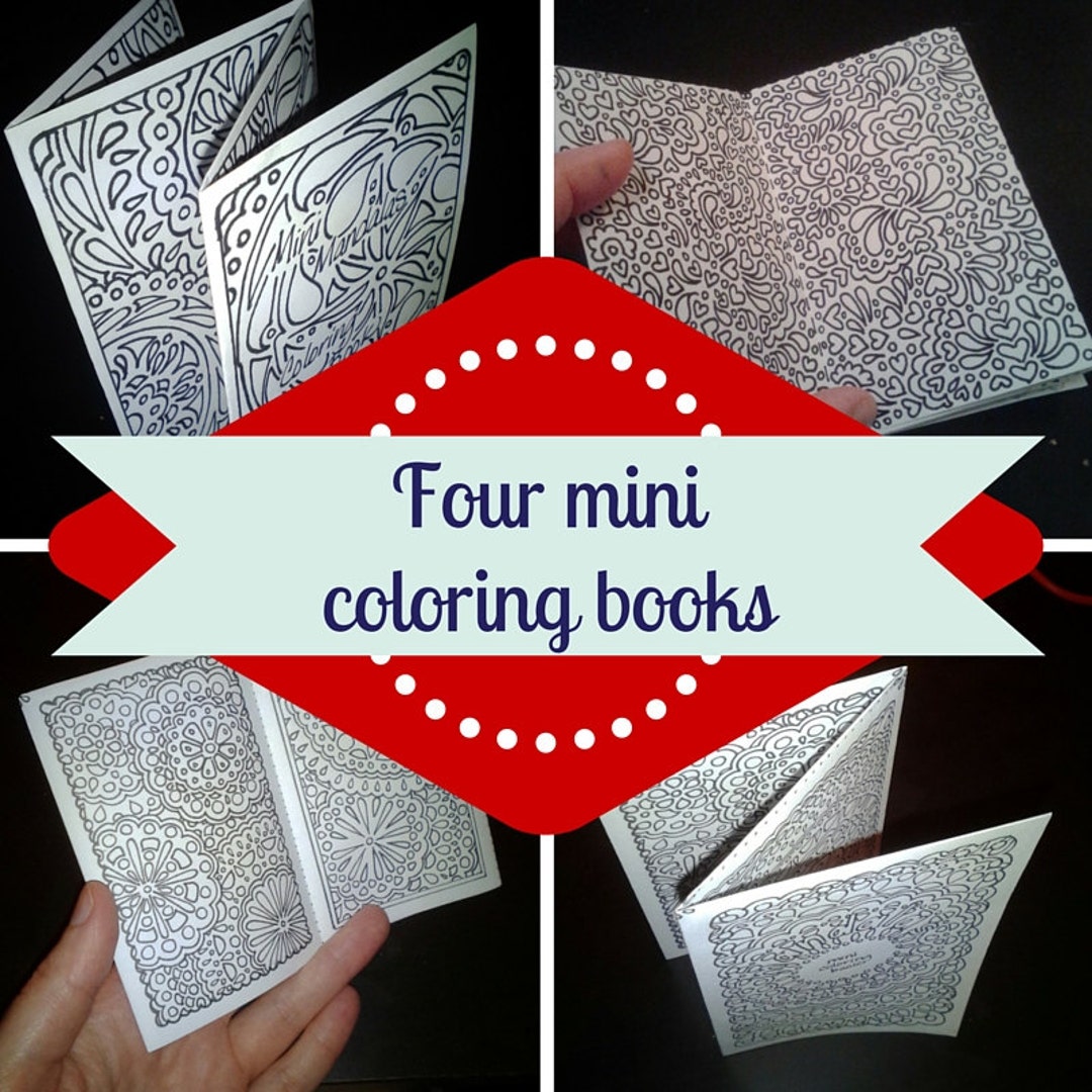 Mini Coloring Book Set of of 4 Hearts and Mandalas for Adult Printable