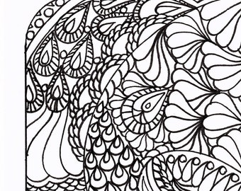 Abstract Peacock Printable Adult Coloring Page featuring mandala style elements for colouring and relaxation