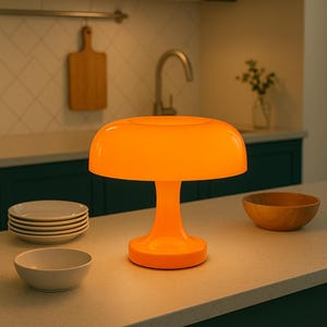 Retro Glow: Modern Orange Mushroom Table Lamp