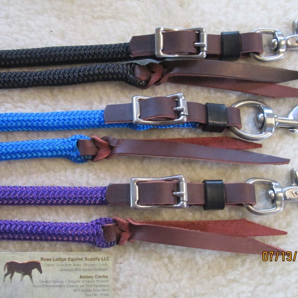 Working Line w Buckle End + Snap, 7/16" DB Yacht Braid Rope w Stainless Buckle + Latigo Popper + Horse Long / Lunge / Lead Rope