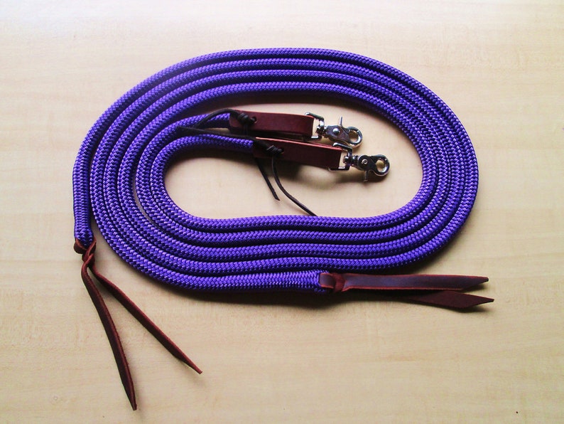 Yacht Rope SPLIT Reins w Water Loop Leathers and Clips 7/' . Choose from 8 colors of 12 yacht rope..Custom made by Rose Lodge Equine !