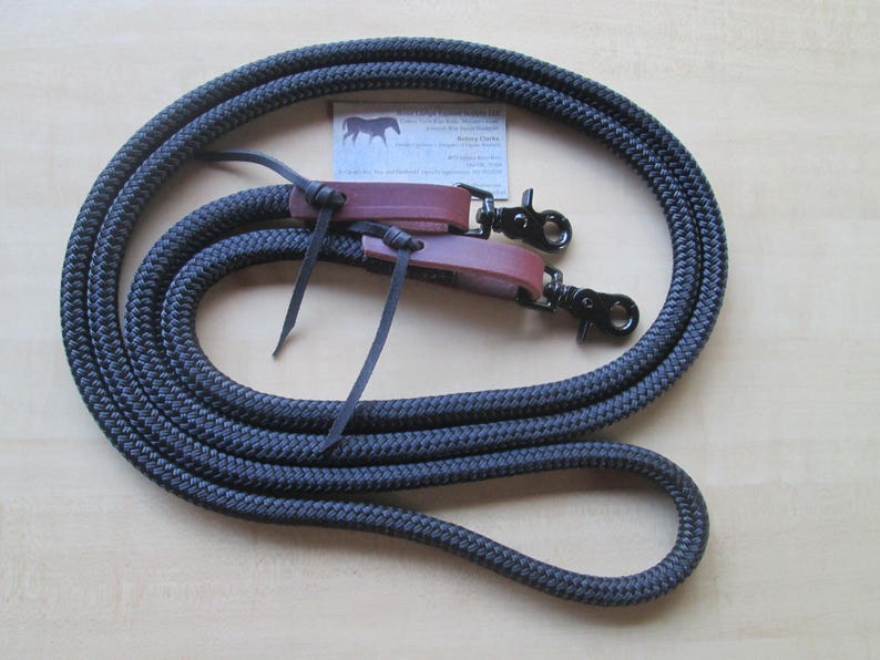 Yacht Rope Reins w BLACK Snaps Black DB Polyester Yacht Braid. something a little different! Brown Leather Water Straps n Black Laces