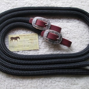 12' Buckle End Western Dressage Yacht Rope Loop Reins w Stainless Jeremiah Watt or English Roller Buckles Draft X Warmblood