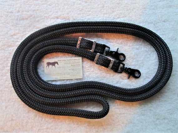 22/' BLACK Mecate Reins USA 9//16/" DB Polyester Yacht Rope w Poppers Rose Lodge!