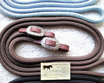 10' Buckle End Country Dressage Reins .. English, Western Dressage, Bitless! Trail or Arena! Choose Yacht Rope Colors and Buckles!