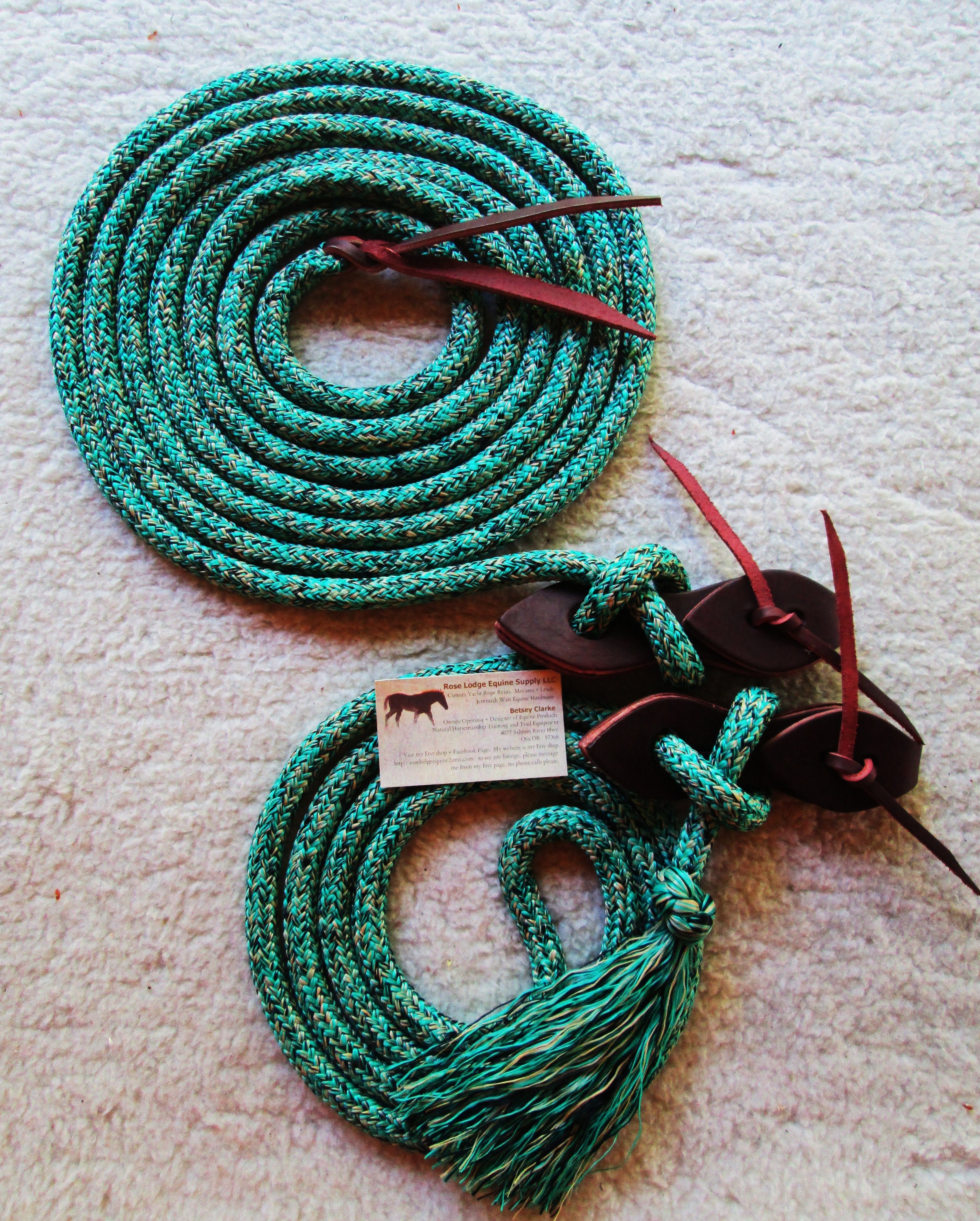 22' Mecate W Tassel, Includes Teardrop Slobber Straps.. Choose Your Color  of DB Polyester Yacht Braid Rope 