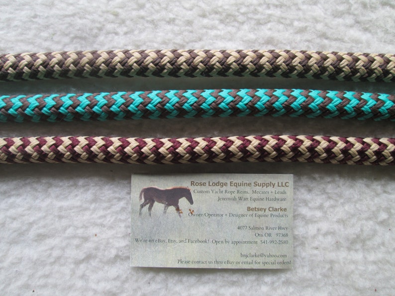 Yacht Rope SPLIT Reins w Water Loop Leathers and Clips 7/' . Choose from 8 colors of 12 yacht rope..Custom made by Rose Lodge Equine !