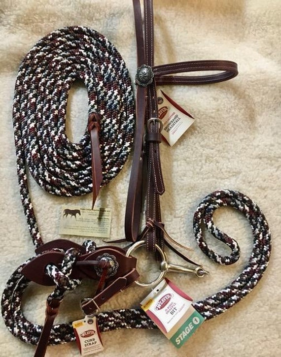 Bridle W Mecate, Teardrop Slobber Straps Choose Your 22' Mecate