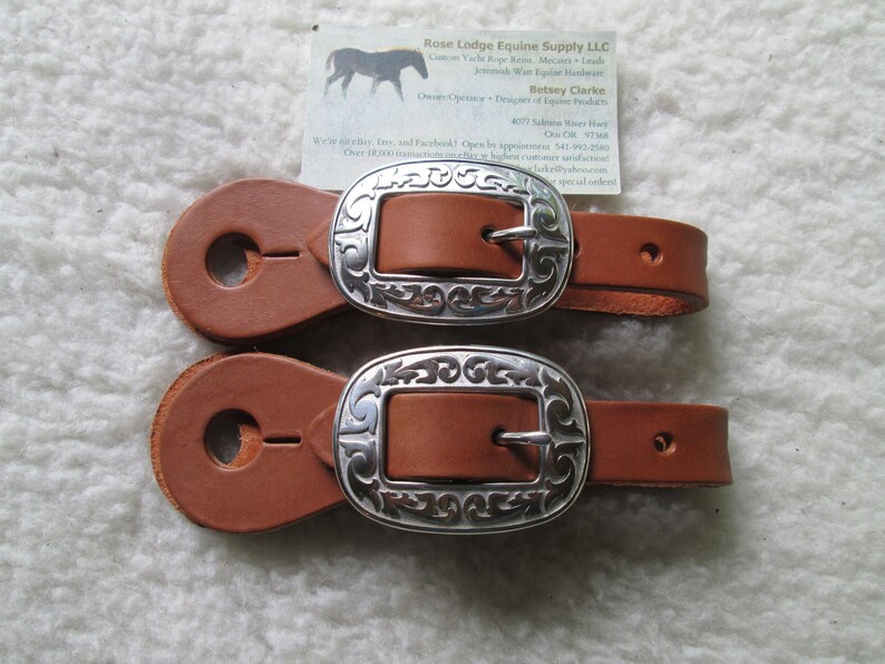 Buckle On TAN Slobber Straps w Jeremiah Watt Stainless Steel Floral Oval Cart Buckles for Mecate Reins