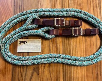 Turquoise Camo Yacht Rope Loop Reins w Buckle On Slobber Straps! Spliced loop ends..  fits McNabb training USA