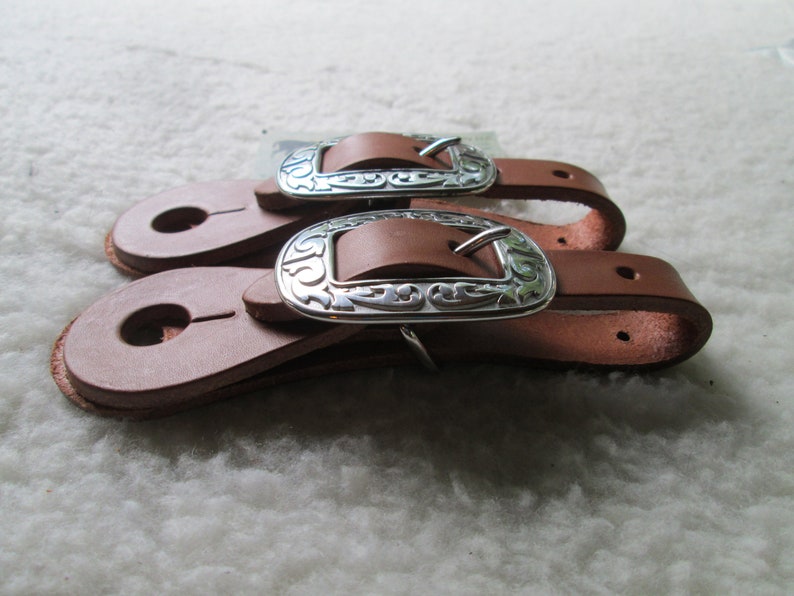 Buckle On TAN Slobber Straps w Jeremiah Watt Stainless Steel Floral Oval Cart Buckles for Mecate Reins