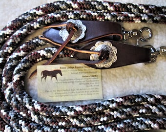 Loop or Split Yacht Reins w J Watt Conchos,  Flared Water Loops (small Slobber Straps ) + Clips! Premium Yacht Braid Rope Rose Lodge Equine