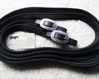 10' Buckle End FLAT Rope "Country Dressage" Reins w Leather Connectors + Jeremiah Watt Stainless Steel Buckles! Western Dressage USA