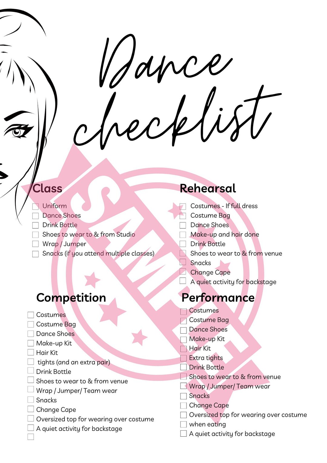 Dance Checklist - Etsy