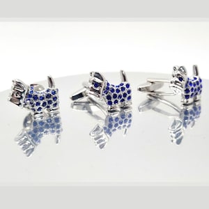 Blue Crystal Scottish Terrier Cufflinks & Lapel Pin Set: Dog Lover Gift