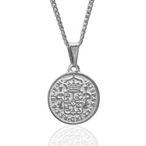Retro Spanish Coin Necklace: 316L Stainless Steel 8 Reales Medallion