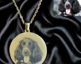 Personalized Gold Photo Necklace: Engraved Pet Portrait Keepsake