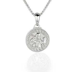 Silver Zeus Coin Necklace: Stainless Steel Greek Medallion Pendant