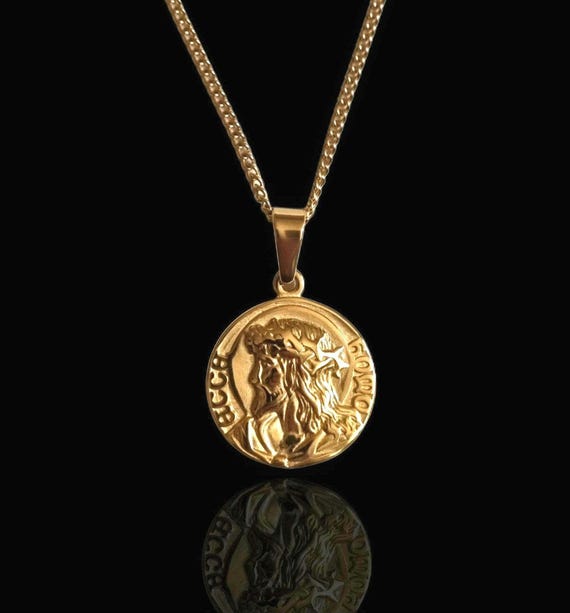 Gold Jesus Coin Necklace: Stainless Steel Christian Pendant