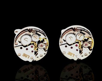 Silver Mechanical Watch Movement Cufflinks: Steampunk Groomsmen Accessory
