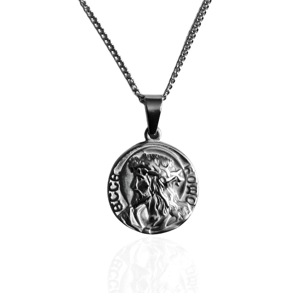 Jesus Coin Necklace: Stainless Steel Crown of Thorns Pendant
