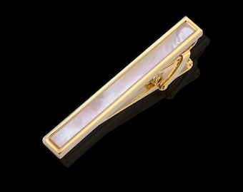 Gold Mother of Pearl Tie Clip: Elegant Men's Formal Accessory