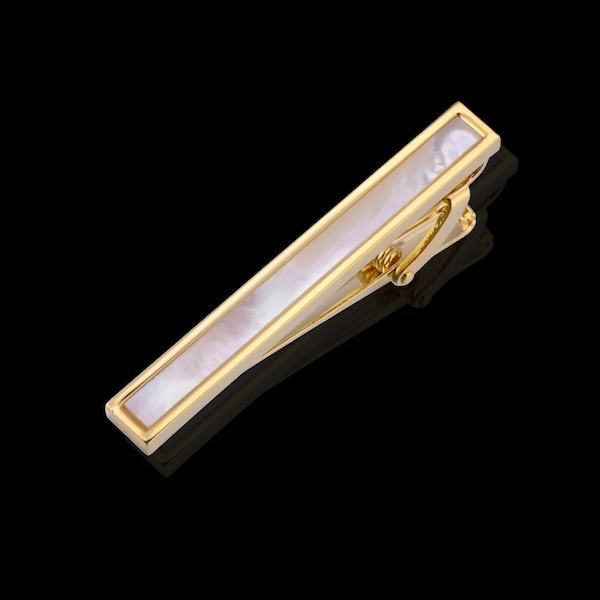 Gold Mother of Pearl Tie Clip: Elegant Men's Formal Accessory