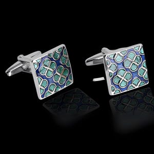 ブルーエナメルカフスボタン | モダンな316ステンレススチールスクエアカフスボタン | 花婿の付添人へのウェディングギフト | エレガントなスーツ用高級アクセサリー