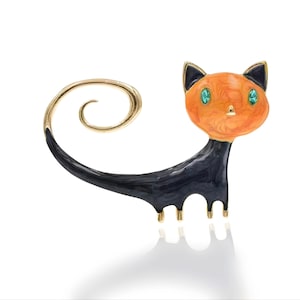 Broche de gato negro con cara naranja, pin de gato esmaltado, joya de bruja de Halloween, insignia de solapa con un animal adorable, regalo para amantes de los gatos, disfraz peculiar