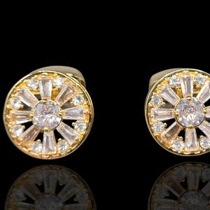 Gold Crystal Cufflinks, Stainless Steel Men’s Jewelry, Luxury Wedding or Groom Gift, Formal Statement Accessory, Sparkling Cuff Links