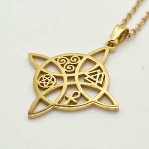 Colgante de Nudo de Bruja Dorado: Amuleto Celta de Protección, Geometría Sagrada