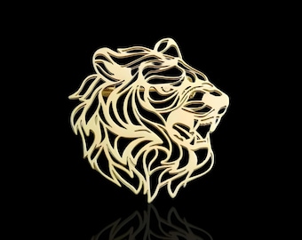 Gold Lion Brooch: Stainless Steel Safari Lapel Pin