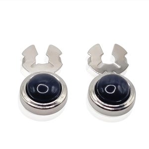 Silver Button Cover Cufflinks: Black Cabochon, Snap-On Shirt Accessories
