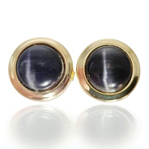 Gold Button Cover Cufflinks with Black Cabochon - Gift Boxed