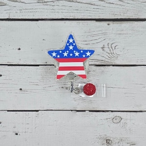 Star shaped American Flag USA badge reel 4th of July American