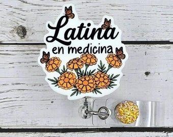 Latina en Medicina butterfly badge reel