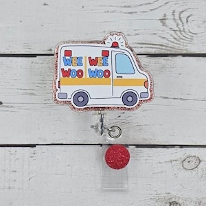 Wee woo ambulance paramedic EMT EMS badge reel