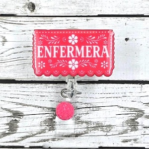 Papel picado: Enfermera Latina Spanish Nurse badge reel image 1