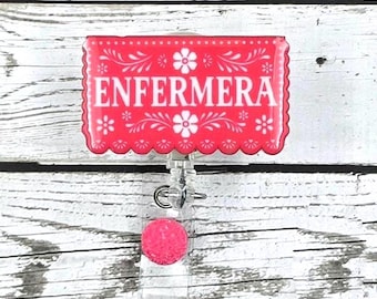 Papel picado: Enfermera Latina Spanish Nurse badge reel