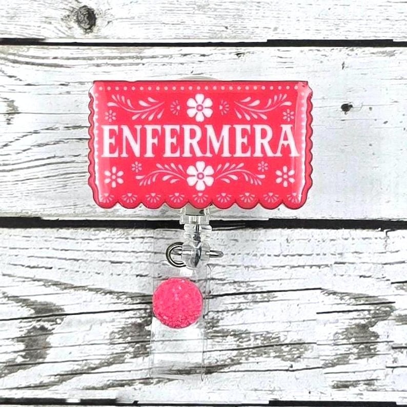 Papel picado: Enfermera Latina Spanish Nurse badge reel image 1