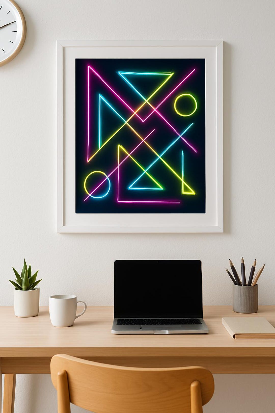 Modern Neon Abstract Digital Print, Geometric Shapes Art, Vibrant Color ...