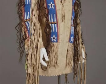 Old Style Beige Buckskin Suede Hide Rendezvous Powwow Regalia War Shirt