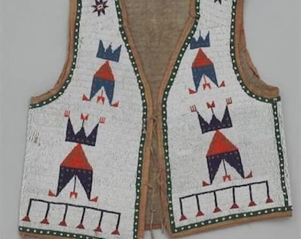 Old American Style Handmade Beaded Front Powwow Regalia Vest