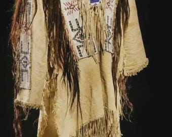 Old Style Beige Buckskin Suede Hide Rendezvous Powwow Regalia War Shirt