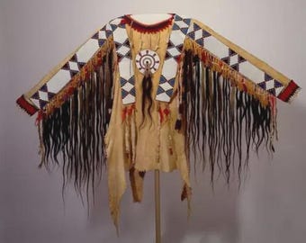Men Old Style Tan Buckskin Suede Hide Rendezvous Powwow Regalia War Shirt